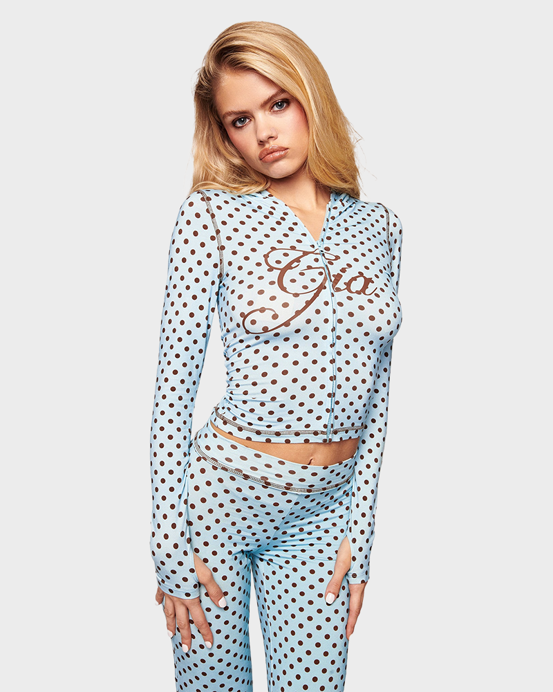 Letter Print Zip Up Cropped Hoodie  & Low Rise Flare Leg Pants Set