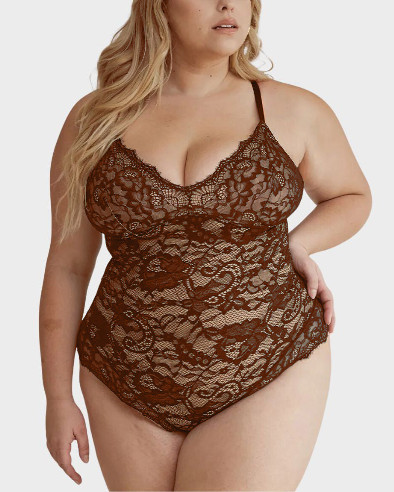 Deep V Sexy Lace Sculpting Thong Tummy Control Bodysuit