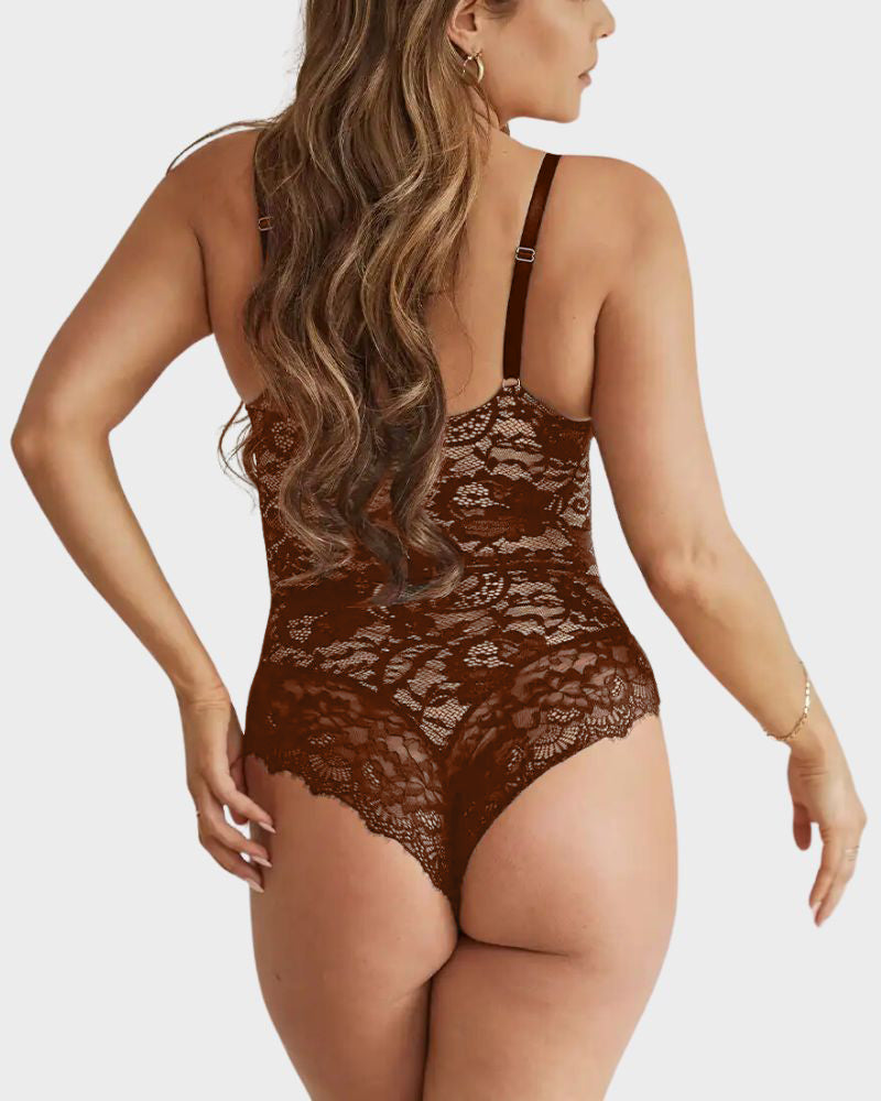 Deep V Sexy Lace Sculpting Thong Tummy Control Bodysuit